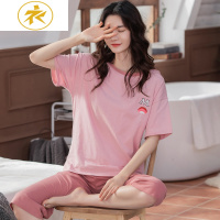 Ideamini睡衣女夏季棉短袖七分裤薄款韩版清新学生夏天棉家居服两件套睡衣