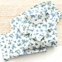 Ideamini民族风春秋女薄款双层纱布长袖长裤睡衣棉开衫小花朵田园家居服睡衣