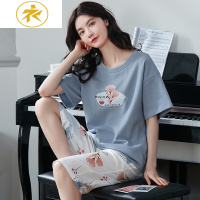 Ideamini睡衣女夏季棉短袖七分裤春秋款大码女士夏天棉家居服两件套装睡衣