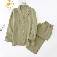 Ideamini男士睡衣男薄款夏秋季长袖棉纱布春秋冬款棉青中年家居服套装睡衣