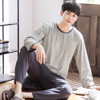 Ideamini睡衣男士春秋棉长袖家居服男款秋冬款套头宽松大码男式秋季套装睡衣