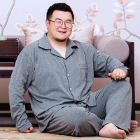 Ideamini春秋季大码睡衣套装男胖子肥佬长袖棉宽松加肥大号家居服开衫薄睡衣