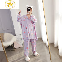 Ideamini棉衬衫草莓睡衣女开衫加大码长袖长裤春秋套装宽松胖MM孕妇家居睡衣