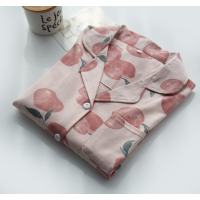 Ideamini清甜水蜜桃~珠家美绪睡裙女式春秋季棉针织长袖开衫家居服睡衣睡衣