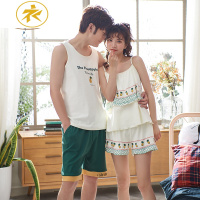 Ideamini2套价情侣睡衣夏季吊带可爱女士性感薄款男装背心夏天棉家居服睡衣