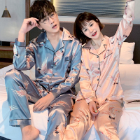 Ideamini情侣睡衣女春秋款卡通韩版薄款睡衣男长袖套装冰丝家居服夏季睡衣