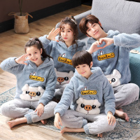 Ideamini亲子睡衣秋冬季熊猫加厚法兰绒珊瑚绒家居服男女童母女一家三口装睡衣