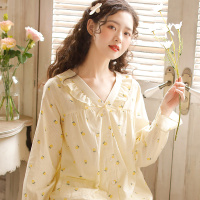 Ideamini睡衣女春秋双层棉纱布韩版可爱碎花长袖长裤甜美棉家居服套装睡衣