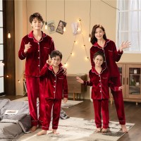Ideamini春秋金丝绒睡衣女长袖亲子一家三口秋冬季儿童母女中大童母子套装睡衣