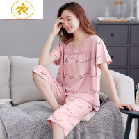 Ideamini夏天莫代尔睡衣女薄款棉绸短袖七分裤家居服套装加大码宽松两件套睡衣