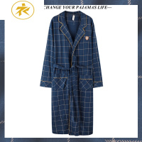 Ideamini棉睡袍男士春秋季长袖一体式浴袍中长款秋冬睡衣棉家居服睡衣