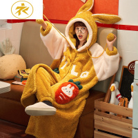 Ideamini睡衣女秋冬款长款春秋季珊瑚绒加绒加厚法兰绒家居服可爱睡袍浴袍睡衣