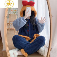 Ideamini冬季大码女装胖妹妹mm毛绒绒可爱连帽睡衣加厚可外穿家居服套装睡衣