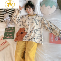 Ideamini冬天长袖睡衣女秋冬季可爱小熊套装珊瑚绒加厚加毛绒法兰绒家居服睡衣