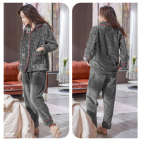 Ideamini法兰绒睡衣女冬季加厚保暖秋冬款珊瑚绒女式时尚可外穿家居服套装睡衣