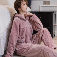 Ideamini女士大码睡衣200斤中老年加厚法兰绒加大码妈妈珊瑚绒睡衣家居服睡衣