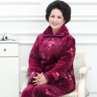 Ideamini中老年人夹棉睡衣女秋冬季加厚加绒冬天中年妈妈珊瑚绒家居服套装睡衣