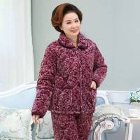 Ideamini。2019冬季老年人珊瑚绒夹棉睡衣加厚老太太奶奶棉袄妈妈家居服睡衣