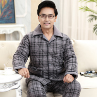 Ideamini男士睡衣秋冬季棉夹棉老人冬天家居服加厚款加棉中老年爸爸套装睡衣