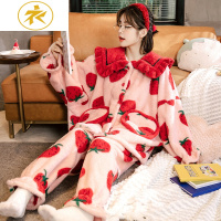 Ideamini加厚毛毛睡衣女珊瑚绒秋冬款可爱甜美法兰绒草莓加大码家居服套装睡衣