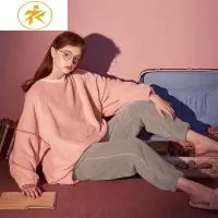 IdeaminiGukoo/果壳睡衣女秋冬珊瑚绒简约宽松套装圆领秋冬可外穿家居服女睡衣