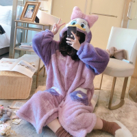 Ideamini珊瑚绒可爱睡衣女秋装冬季加绒加厚200斤长款睡袍睡裙黛西唐老鸭睡衣