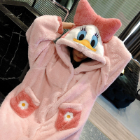 Ideamini立体卡通珊瑚绒浴袍女冬加厚保暖睡衣甜美可爱睡袍睡裙宽松中长款睡衣