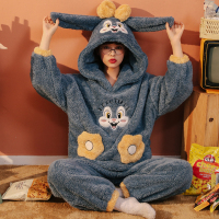 Ideamini睡衣女秋冬季珊瑚绒加厚可爱蓝熊学生冬天加绒保暖法兰绒家居服女睡衣