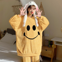 Ideamini睡衣女冬可爱珊瑚绒大码胖MM加绒加厚毛茸茸法兰绒秋冬居家服套装睡衣