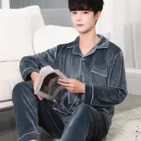Ideamini秋冬款男士睡衣男春秋长袖薄绒珊瑚绒睡衣秋大码秋冬海岛绒家居服睡衣