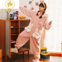 Ideamini珊瑚绒连体兔睡衣女秋冬季加厚加绒甜美可爱学生冬款法兰绒家居服睡衣