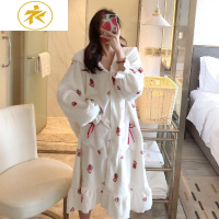 Ideamini睡衣女秋冬长款珊瑚绒加厚保暖睡裙睡袍浴袍法兰绒孕妇家居服外套睡衣