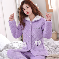Ideamini冬季加厚春秋冬季加厚法兰绒睡衣女卡通长袖保暖珊瑚绒家居服睡衣睡衣