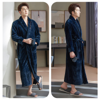 Ideamini珊瑚绒睡袍男冬季加厚加长款拖地男士浴袍睡衣一体式秋冬款保暖睡衣
