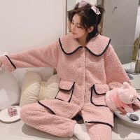 Ideamini珊瑚绒睡衣女秋冬季加厚可外穿套装2020年新款法兰绒保暖家居服女睡衣