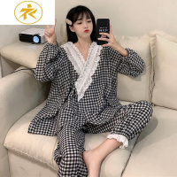 Ideamini春季大码女装胖妹妹mm宫廷风睡衣性感蕾丝拼接格子甜美家居服套装睡衣