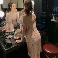 Ideamini性感棉睡裙女春夏季莫代尔交叉露背睡裙美背睡衣短袖家居服外穿睡衣