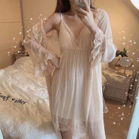 Ideamini小红书仙女睡衣带胸垫两件套装性感吊带睡袍公主风莫代尔蕾丝睡裙睡衣