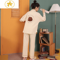 Ideamini时尚翻领设计~情侣睡衣女春秋款棉长袖萌熊男士夏季薄款家居服睡衣