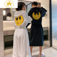 Ideamini笑脸法兰绒情侣睡袍长款冬季浴袍加绒女秋冬睡衣珊瑚绒男士家居服睡衣