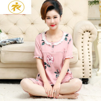 Ideamini夏季睡衣女短袖棉夏款七分裤中老年人妈妈棉大码胖mm中年婆婆睡衣