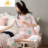 Ideamini夏季睡衣女夏短袖七分裤莫代尔棉绸日系可爱卡通家居服两件套套装睡衣