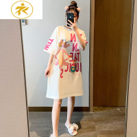 Ideamini睡裙女夏季长款棉短袖韩版春秋可爱字母豹卡通甜美孕妇宽松睡衣睡衣