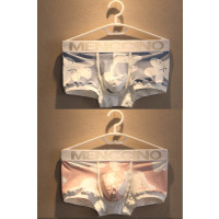 Ideamini2条装棉男士内裤男平角裤舒适透气个性印花U凸修身低腰四角短裤内裤