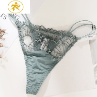 Ideamini性感刺绣丁字裤蕾丝透明低腰女士内裤头薄款透视网纱红色春夏内裤