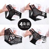 Ideamini黑色系魅惑蕾丝性感女士内裤棉档低腰诱惑镂空透明三角裤女内裤