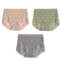 Ideamini3条装色蕾丝大码内裤女轻薄透气冰丝中高腰包臀女士三角裤短裤内裤