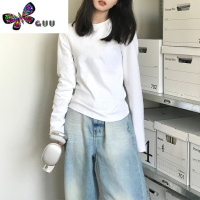 语娄白色打底衫女装2023早秋季新款内搭修身显瘦长袖t恤基础上衣