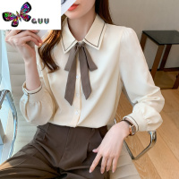 语娄高级感雪纺衬衫女秋装2023新款职业正装面试衬衣飘带领结长袖上衣