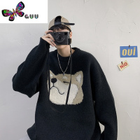 语娄香港潮牌加厚圆领毛衣男小狗植绒慵懒针织衫潮流情侣装线衣